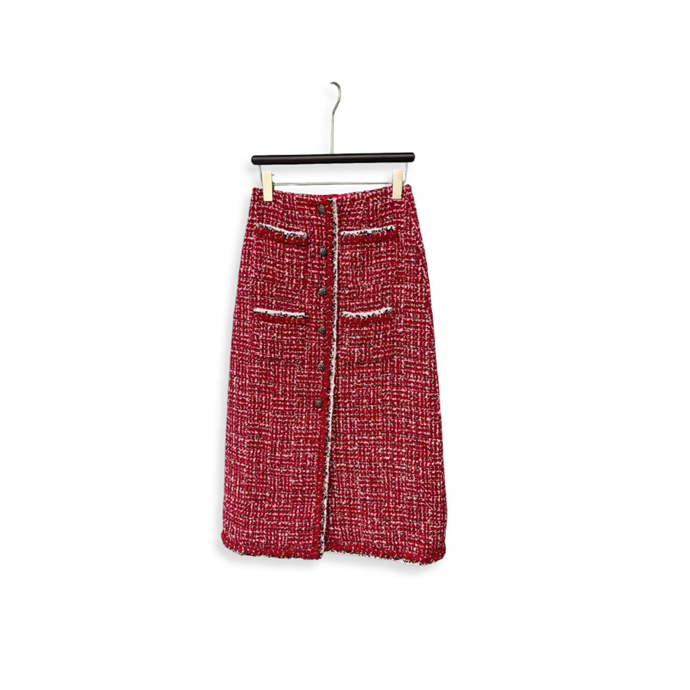 CHANEL LONG SKIRT TWEED RED 